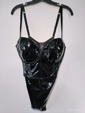 Victoria's Secret Black Patent Boned Bodysuit